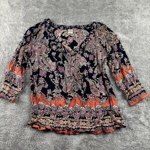 Bila Top Blouse Womens Small Multi Color Orange Long Sleeve‎